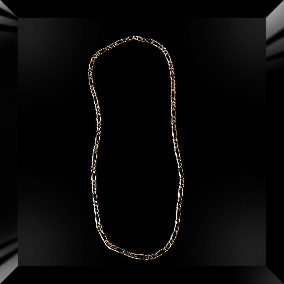 14K Gold Unisex Figaro Chain Necklace Flat