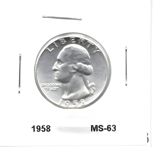 US Silver Coin - 1958 Washington Quarter Fine MS-63 - GOVintage Jewelry and Collectibles