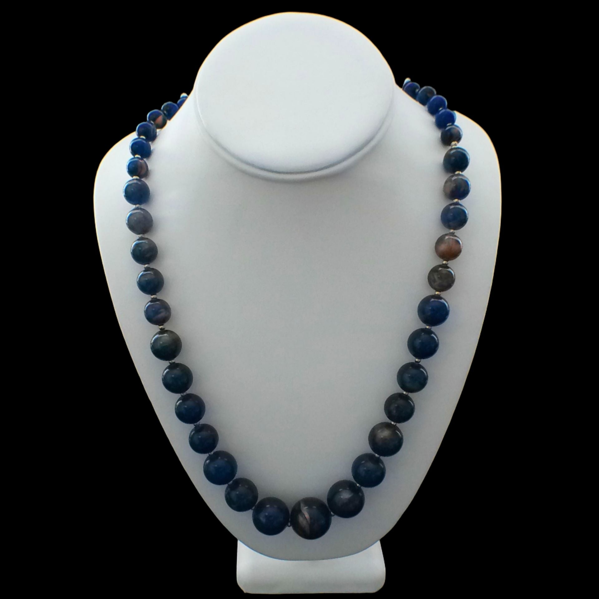 Lucite Jewelry - Vintage Blue Marbled Beaded Necklace - GOVintage Jewelry and Collectibles