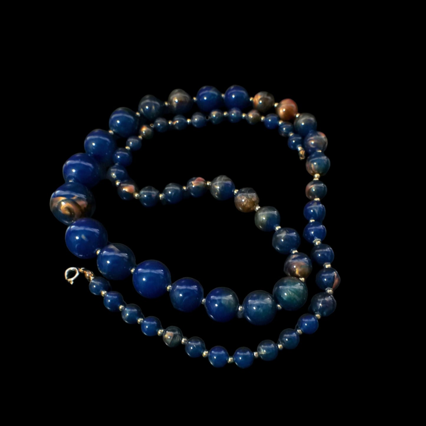 Lucite Jewelry - Vintage Blue Marbled Beaded Necklace - GOVintage Jewelry and Collectibles