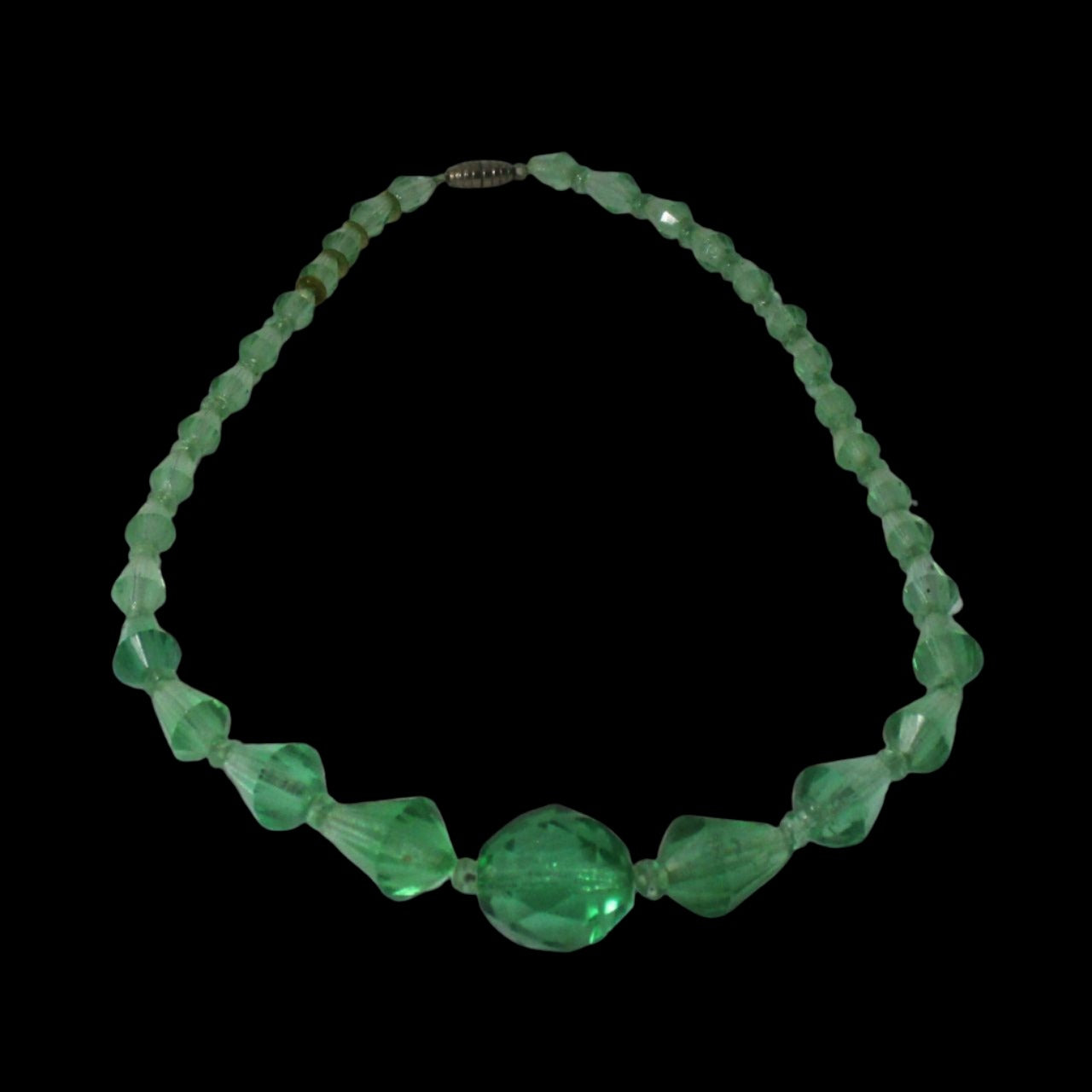 Mid Century Jewelry - Faceted Green Pressed Glass Ladies Choker - GOVintage Jewelry and Collectibles