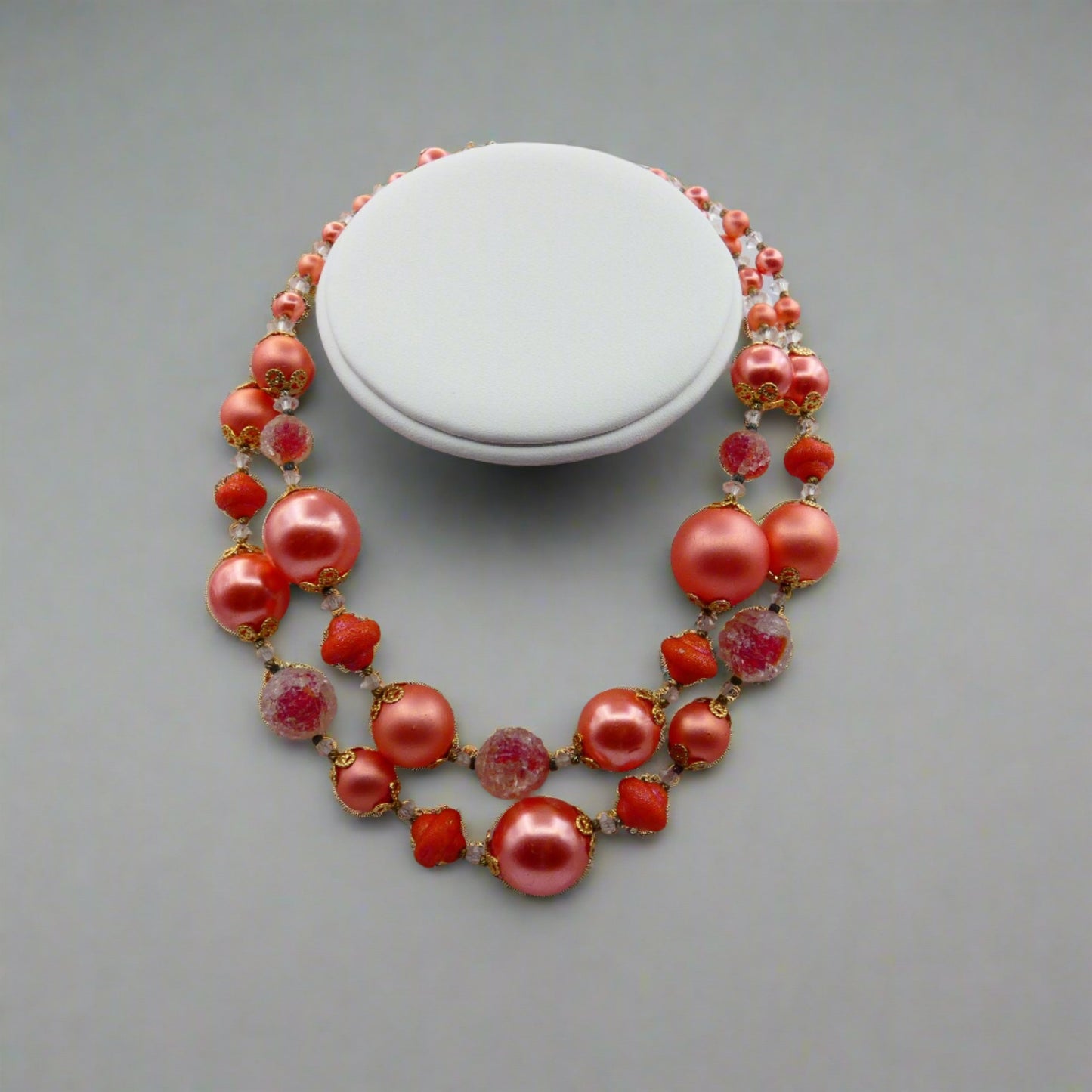 Lucite Jewelry - Vintage Vendome Pink Beaded Choker - GOVintage Jewelry and Collectibles