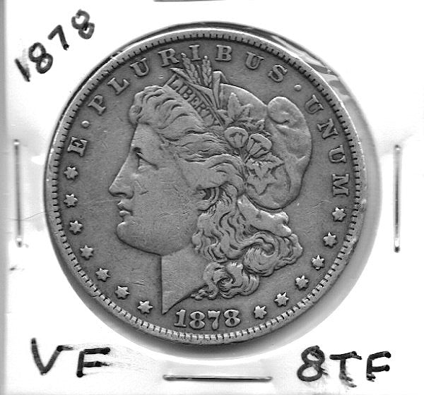 US Silver Coins - 1878 Morgan Silver Dollar 8 Tail Feathers VF