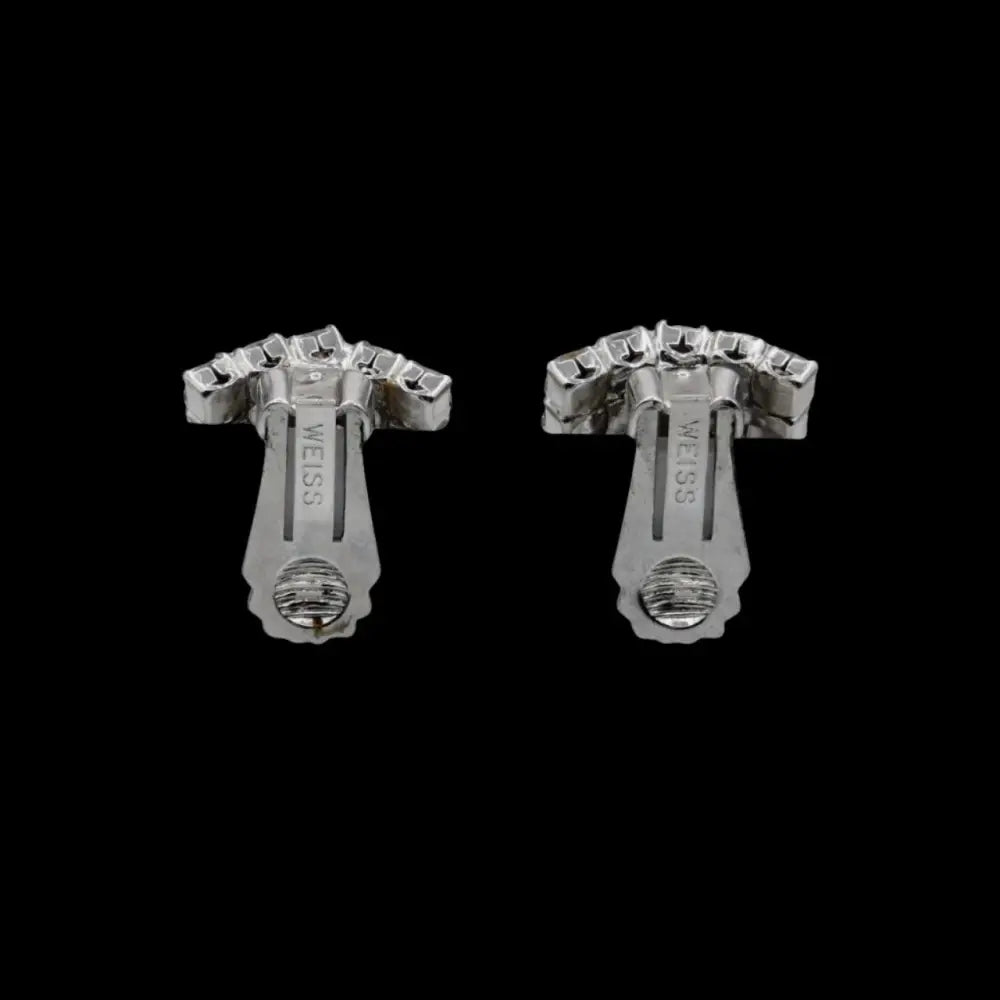 Art Deco Jewelry – Weiss Square White Crystal Clip on Earrings - GOVintage Jewelry and Collectibles