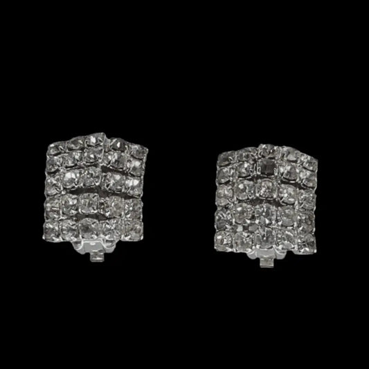 Art Deco Jewelry – Weiss Square White Crystal Clip on Earrings - GOVintage Jewelry and Collectibles