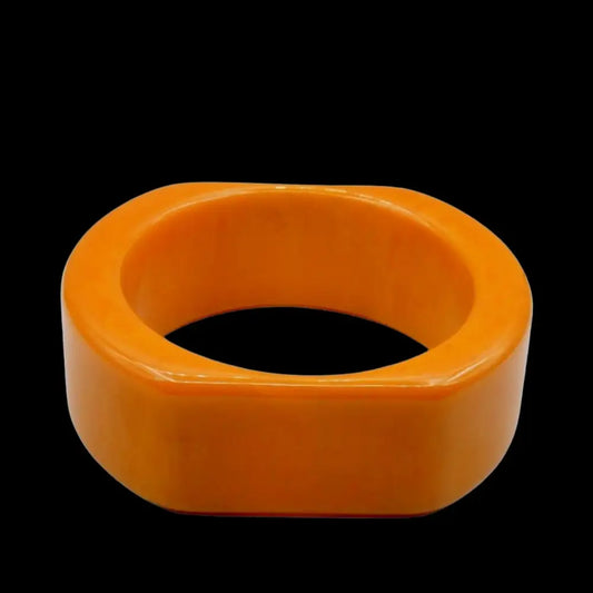 Bakelite Jewelry - Bangle Marbled Egg Yoke Swirl Semi Square - GOVintage Jewelry and Collectibles