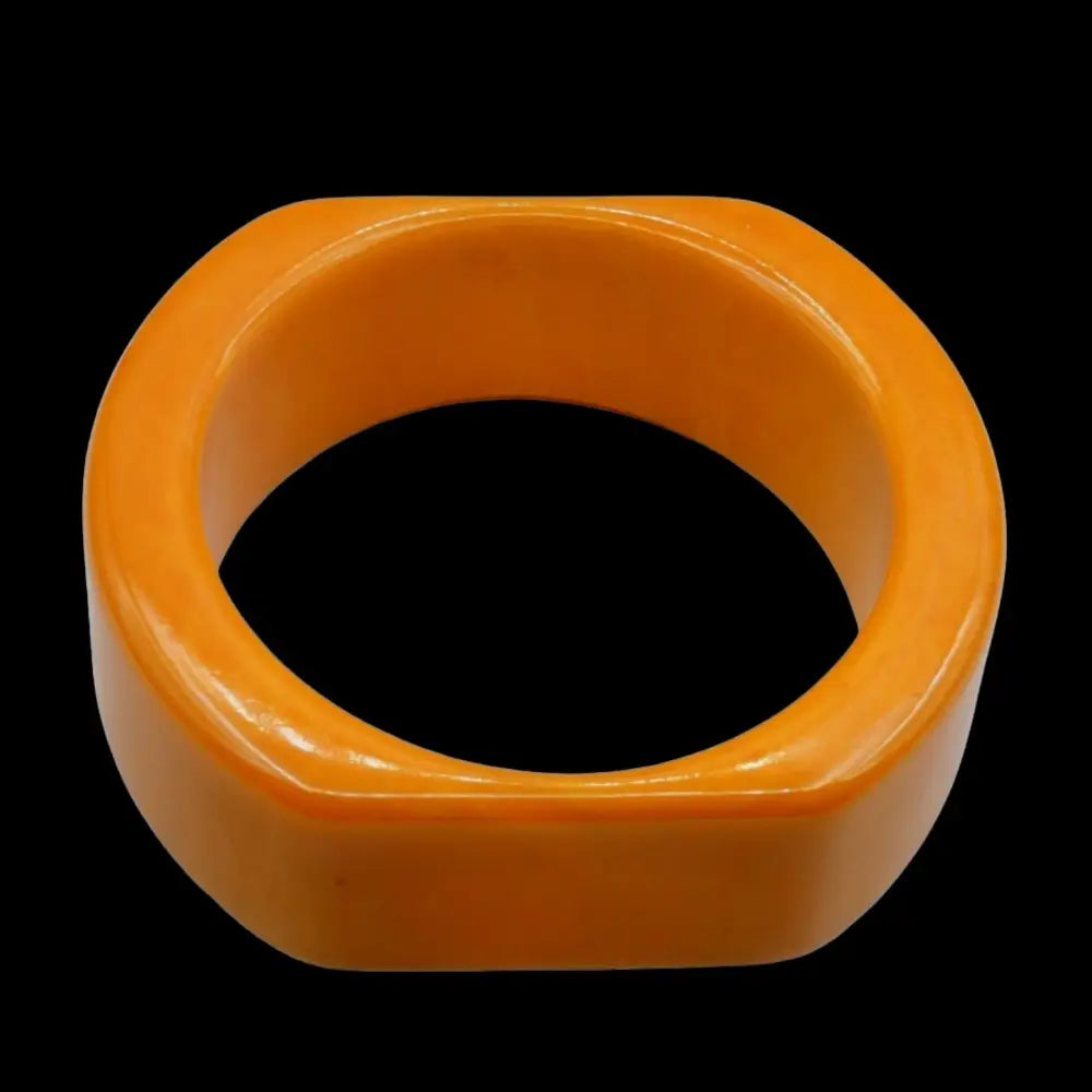 Bakelite Jewelry - Bangle Marbled Egg Yoke Swirl Semi Square - GOVintage Jewelry and Collectibles