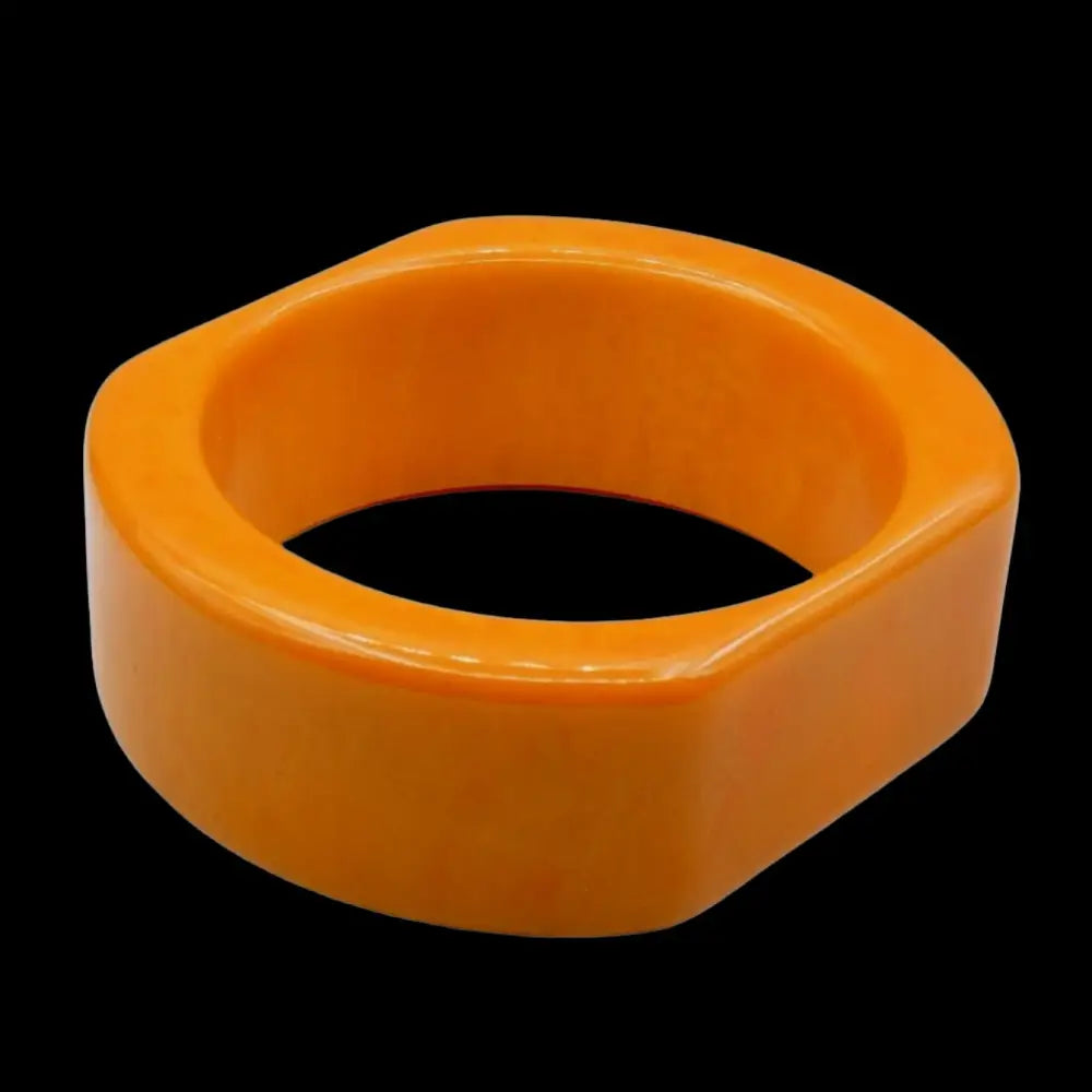 Bakelite Jewelry - Bangle Marbled Egg Yoke Swirl Semi Square - GOVintage Jewelry and Collectibles