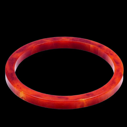 Bakelite Jewelry - Flat Style Tomato Colored Bangle Bracelet - GOVintage Jewelry and Collectibles