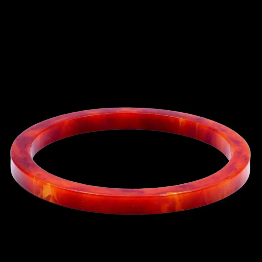 Bakelite Jewelry - Flat Style Tomato Colored Bangle Bracelet - GOVintage Jewelry and Collectibles