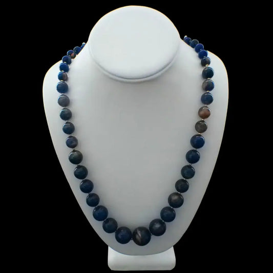 Lucite Jewelry - Vintage Blue Marbled Beaded Necklace - GOVintage Jewelry and Collectibles