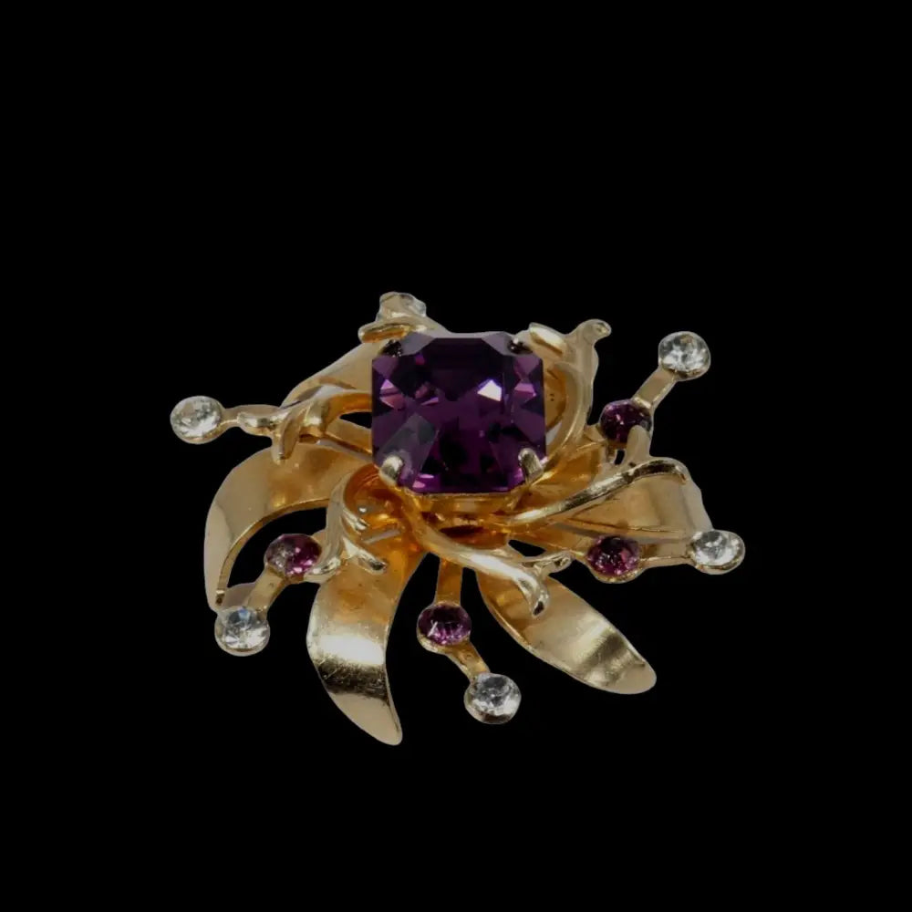 Retro Period - Coro Jewelry Amethyst Gold Tone Brooch - GOVintage Jewelry and Collectibles