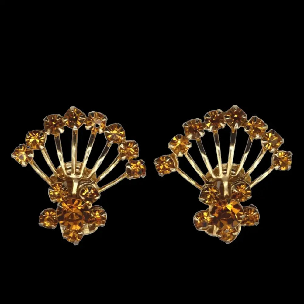 Retro Period Jewelry - Amber Fan Style Clip on Earrings - GOVintage Jewelry and Collectibles