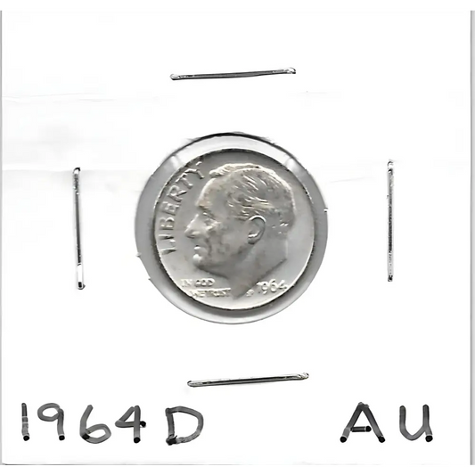 US Silver Coin - 1964D Roosevelt Dime AU Condition - GOVintage Jewelry and Collectibles