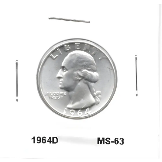 US Silver Coin - 1964D Washington Quarter Fine MS-63 - GOVintage Jewelry and Collectibles