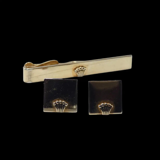 Vintage Tie Clip Set - Swank Crown Design Tie Clip and Cuff Links - GOVintage Jewelry and Collectibles