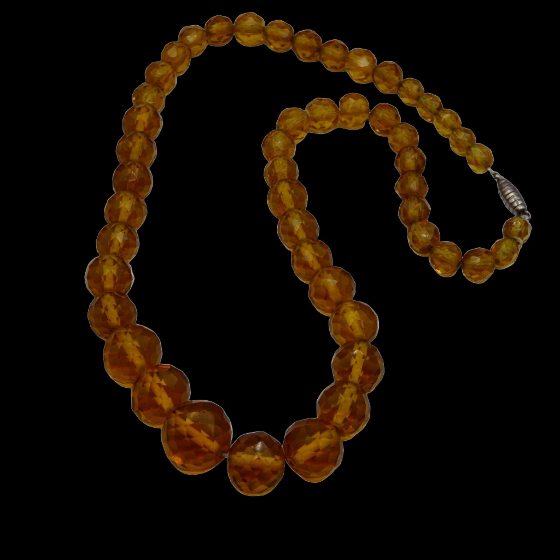 Retro Period Jewelry - Amber Beaded Necklace Cut Glass - GOVintage Jewelry and Collectibles