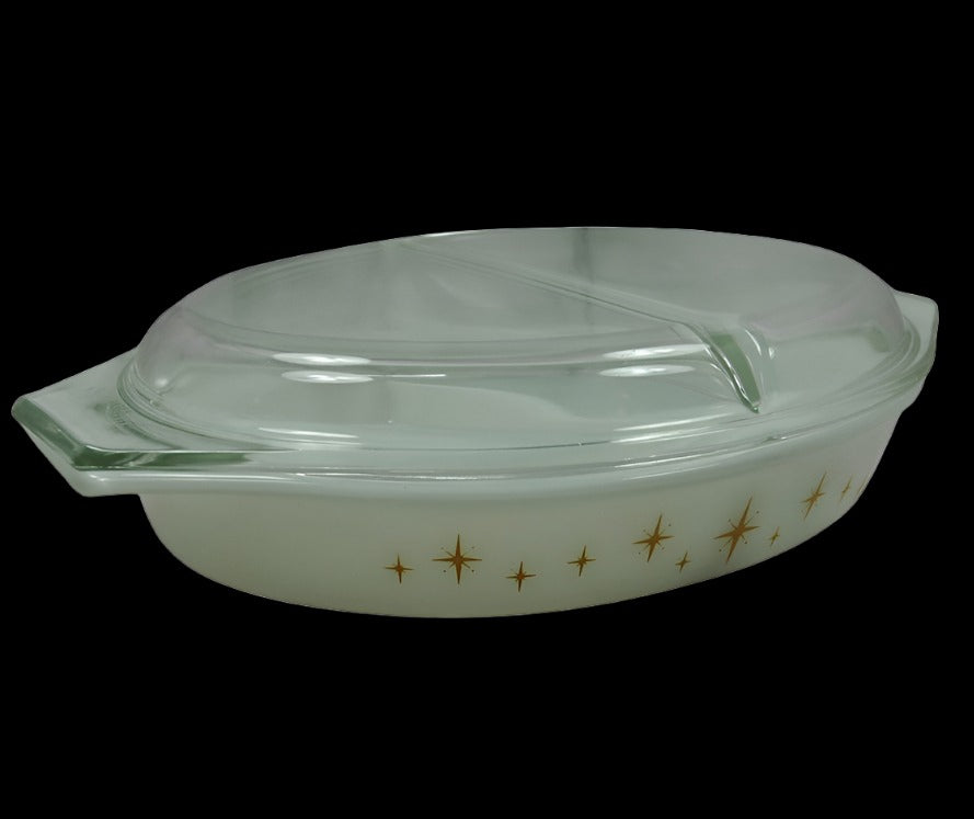 Vintage Kitchenware - Pyrex Promotional Casserole Dish Atomic Star - GOVintage Jewelry and Collectibles