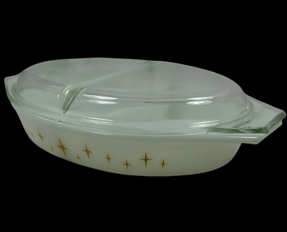 Vintage Kitchenware - Pyrex Promotional Casserole Dish Atomic Star - GOVintage Jewelry and Collectibles