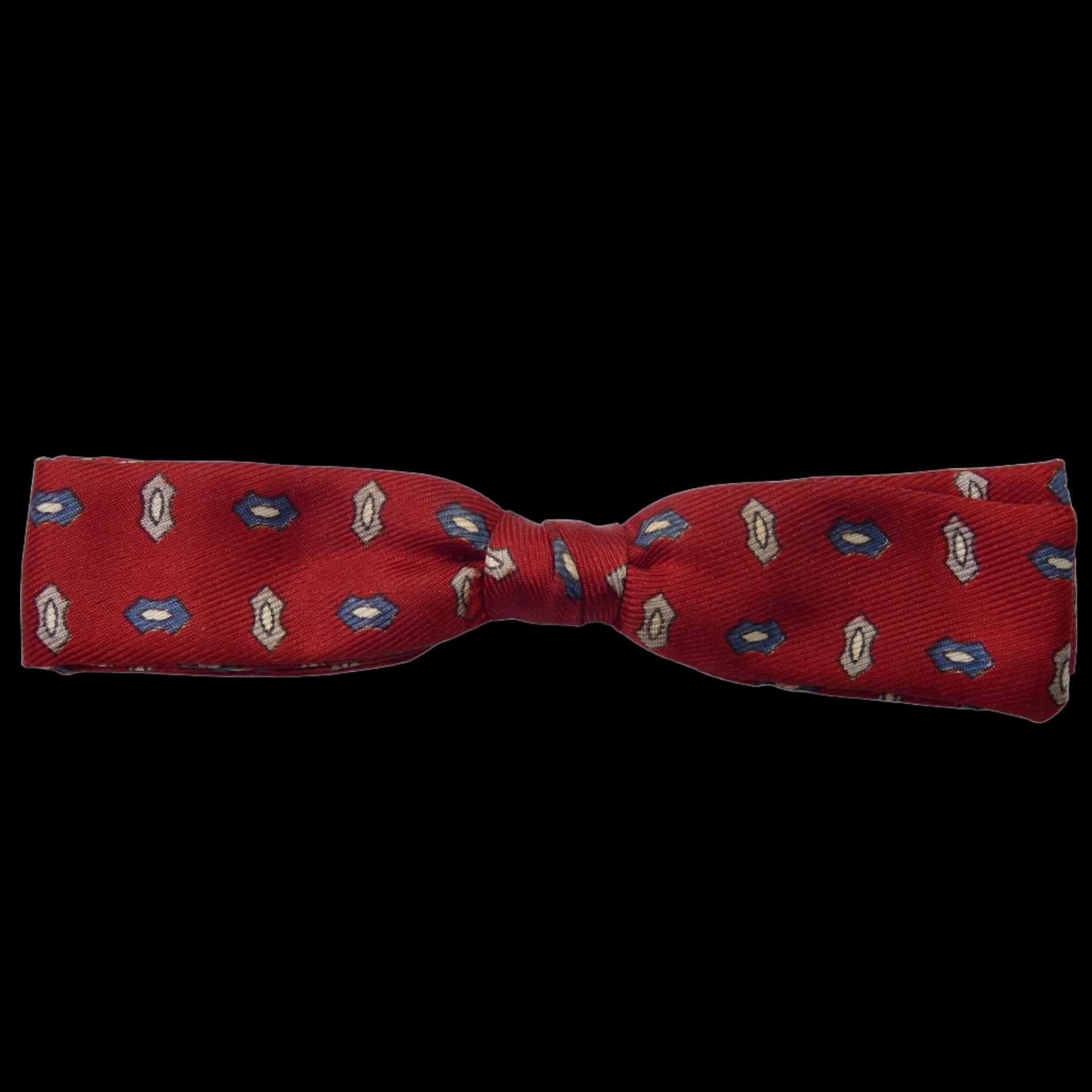 Vintage Bow Tie - Orman of NYC Red with Blue and Silver Patterns - GOVintage Jewelry and Collectibles