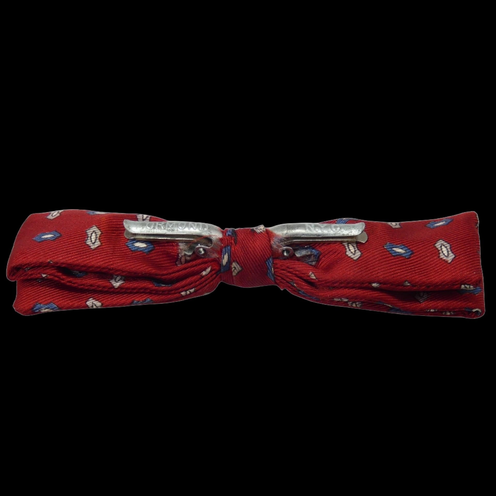 Vintage Bow Tie - Orman of NYC Red with Blue and Silver Patterns - GOVintage Jewelry and Collectibles