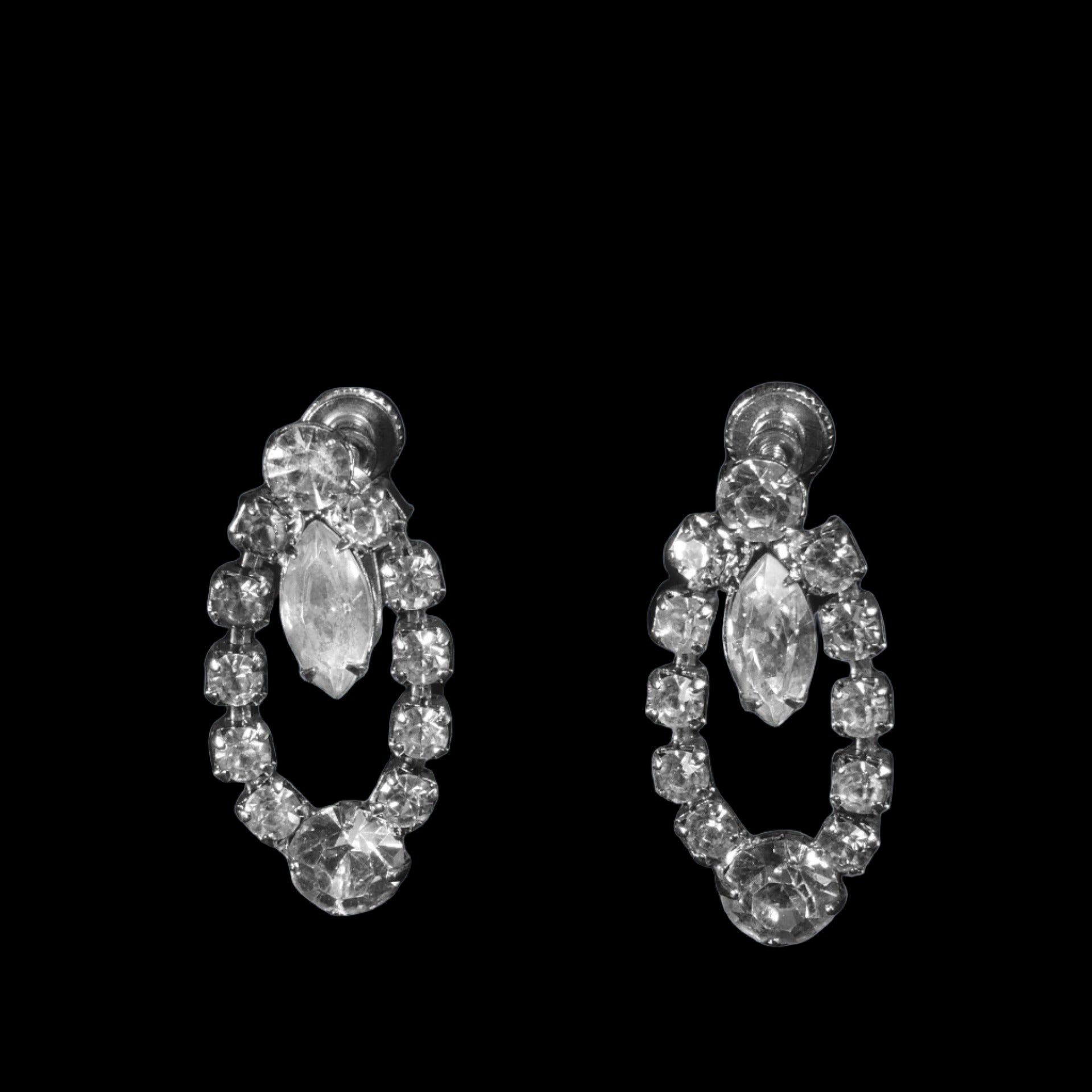 Art Deco Jewelry - Tear Drop Rhinestone Screw Back Earrings - GOVintage Jewelry and Collectibles