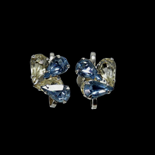 Mid Century Jewelry - Duane Signature Aquamarine Crystal Screw-back Earrings - GOVintage Jewelry and Collectibles