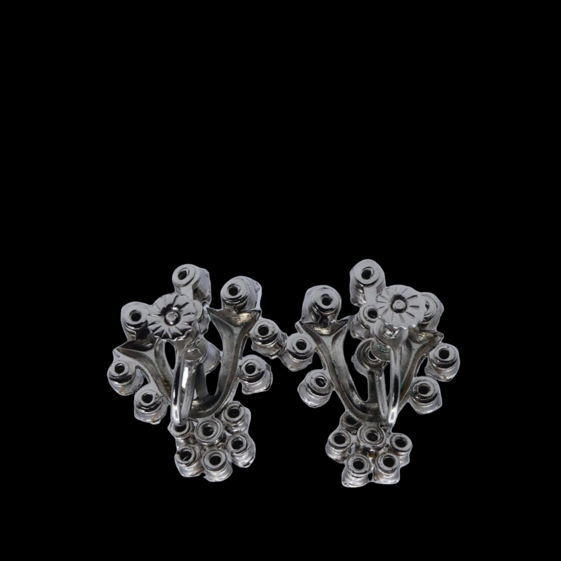 Mid Century Jewelry - Flower Design White Crystal Screw Back Earrings - GOVintage Jewelry and Collectibles