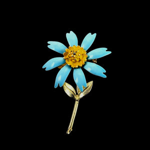 Mid Century Jewelry - Ladies Light Blue Flower Brooch Pin